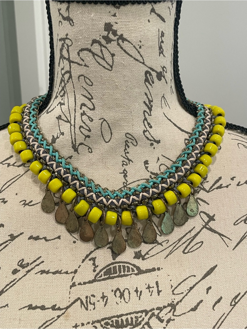 Handmade Yellow Bead and Teardrop Statement Necklace